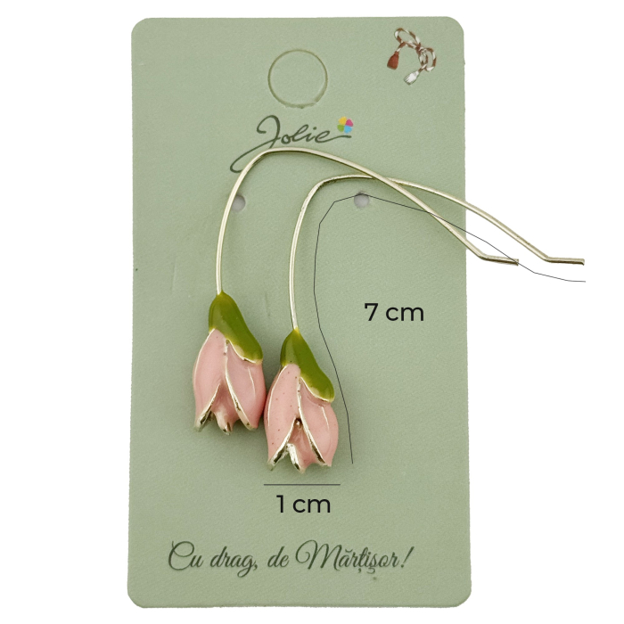Cercei Dama de Primavara, Jolie, Model Flori Lalele, Eleganti si Moderni, 7 x 1 cm per unitate, Roz [4]