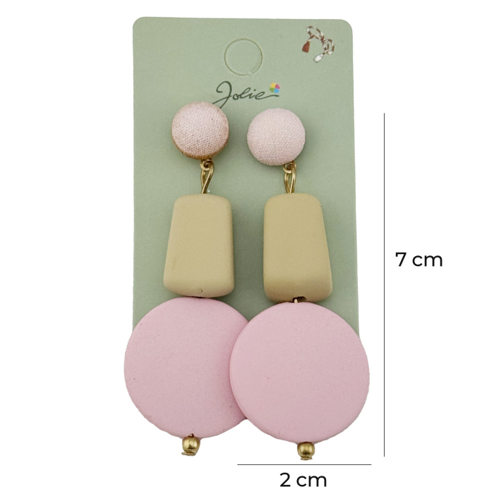 Cercei Dama de Primavara, Jolie, Model Forme Geometrice, Eleganti si Moderni, 7 x 2 cm per unitate, Galben/Roz [3]