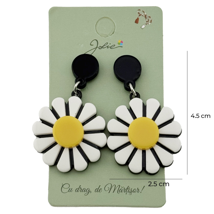 Cercei Dama de Primavara, Jolie, Model Margarete, Eleganti si Moderni,  4.5 x 2.5 cm per unitate, Galben/Alb [3]