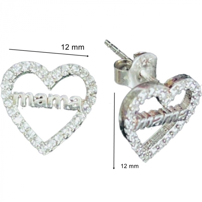 Cercei din Argint 925 Jolie Silver, Model Inimi cu Mama, 12 x 12 mm, 2.8 g [2]