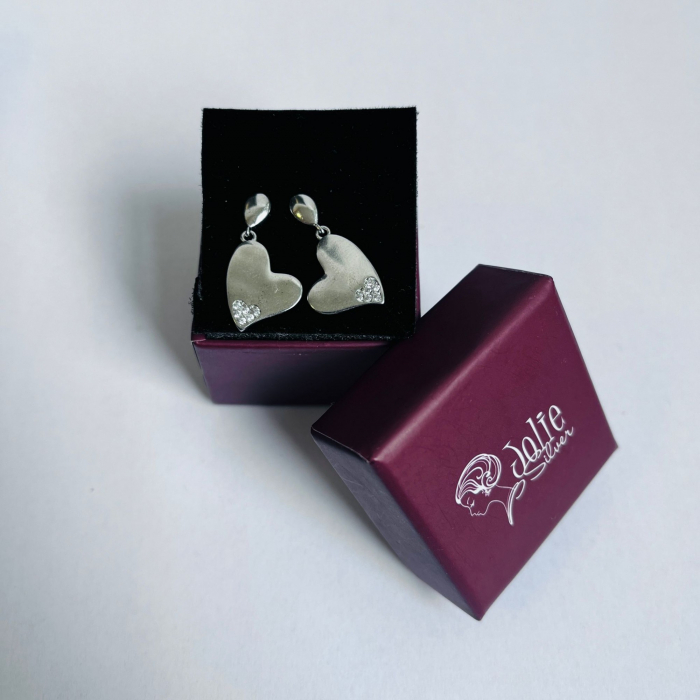 Cercei din Argint 925 Jolie Silver, Model Inimi cu Zirconii, 29 x 13 mm, 2.8 g [6]