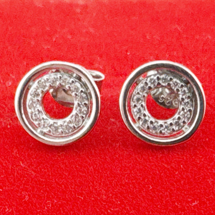 Cercei pentru Dama Argint 925, Jolie, Model Rotund Dublu cu Zirconii, 1.31 g, Argintiu [2]