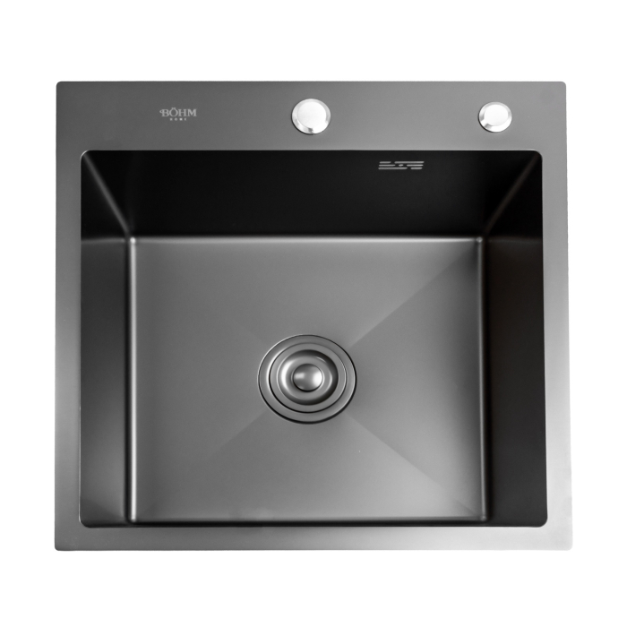 Chiuveta bucatarie BoHM BH5050BA, inox alimentar SUS304, 500 x 500 x 220 mm, finisaj Negru, sifon inclus [2]