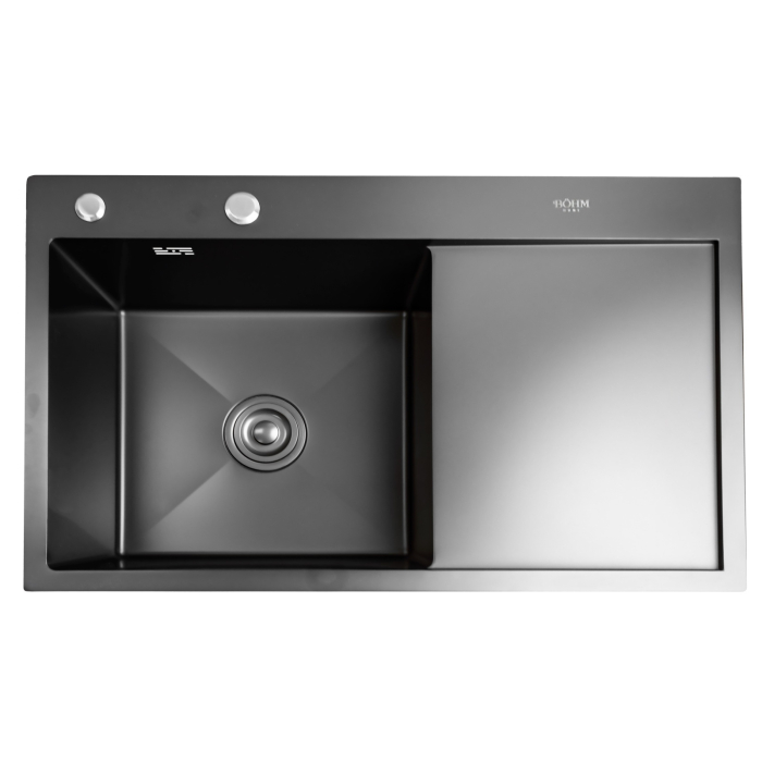 Chiuveta bucatarie BoHM BH7849LBA, inox alimentar SUS304, 780 x 490 x 220 mm, finisaj Negru, picurator dreapta, sifon inclus [2]