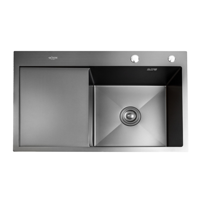Chiuveta bucatarie BoHM BH7849RBA, inox alimentar SUS304, 780 x 490 x 220 mm, finisaj Negru, picurator stanga, sifon inclus [2]