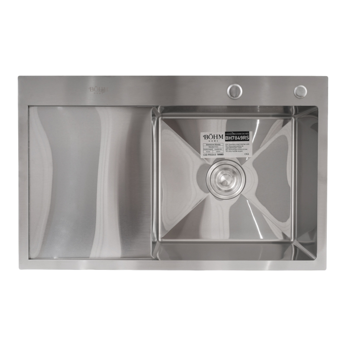 Chiuveta Bucatarie Inox alimentar SUS304 BoHM BH7849RS Satin 780x490x215 mm [2]