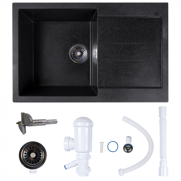 Chiuveta compozit dreptunghiulara neagra cu picurator 770x495mm [3]