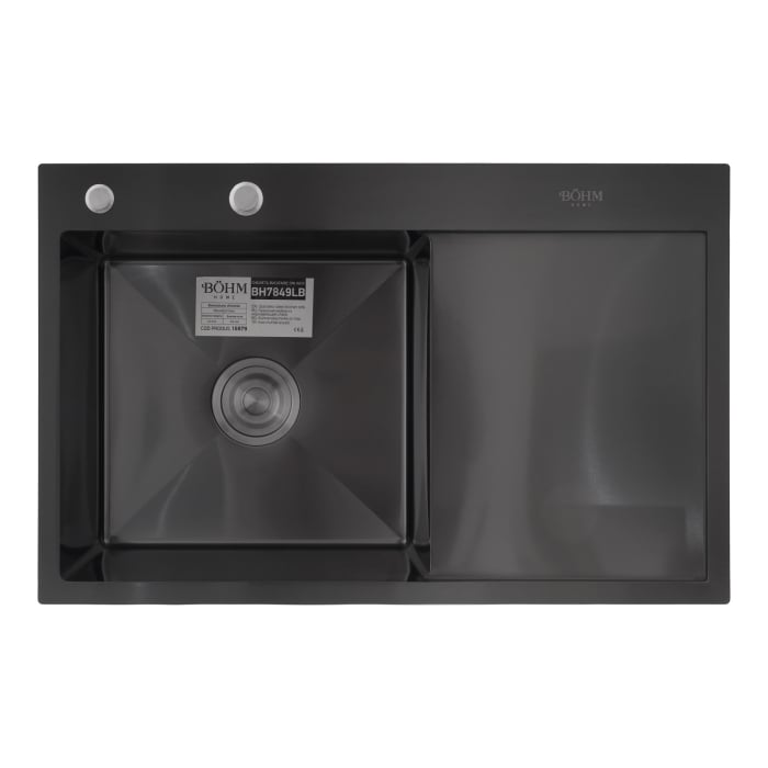 Chiuveta de bucatarie din inox alimentar SUS304 BH7849LB BoHM Nano Black 780x490x215 mm [2]