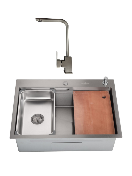 Chiuveta de bucatarie handmade Sandonna HD7050 cu tavita, tocator si dispenser de sapun incluse + Baterie Nera pivotanta - Inox [1]
