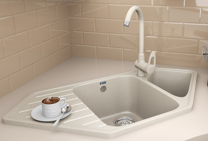 Chiuveta de colt pentru bucatarie Ulgran U-409-328 Bej, 97 x 50 cm [2]