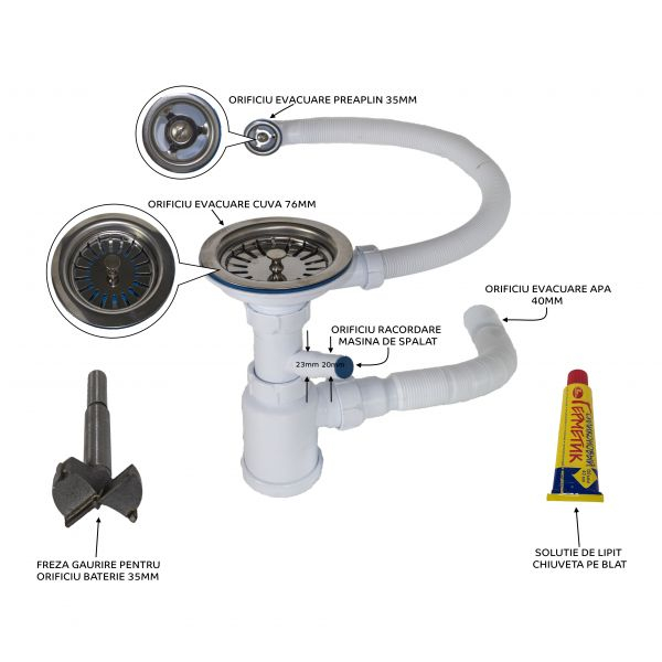 Chiuveta dreptunghiulara de bucatarie Ulgran U-507-311 Roz deschis, 77 x 49.5 cm [3]