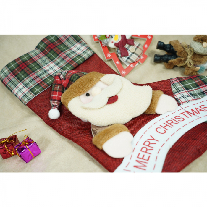 Ciorap Cadouri, Flippy,cu model Mos Craciun,rosu, marimea 23x45 cm, textil, interior [4]