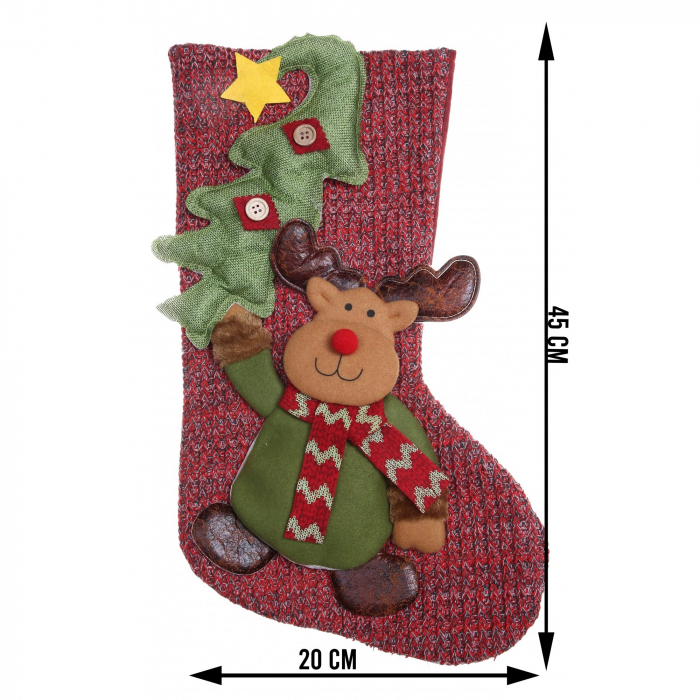 Ciorap Cadouri, Flippy, cu model ren, rosu, marimea 20x45 cm, textil, interior [6]