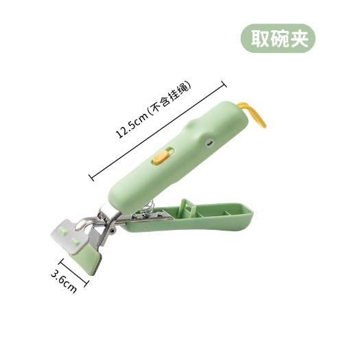 Clema pentru Boluri, Flippy, Anti-Alunecare, din Silicon, de Uz Casnic, Rezistent la Temperaturi Inalte, Model Animat, Maner si Cleste Inox, 12.5x3.6 cm, Verde [1]