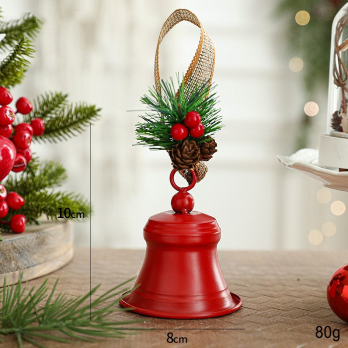 Clopot decorativ pentru Brad Craciun, Flippy, Clopot din Metal cu Funda si Crenguta de Brad pentru Decoratiune de Craciun, 10 x 8 x 8 cm, Rosu [2]