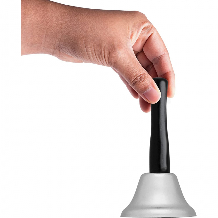 Clopotel de mana, argintiu, metalic, maner de lemn, lungime 12 cm, diametru 5cm, Flippy [3]