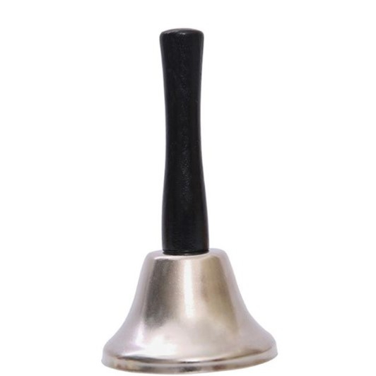 Clopotel de mana, argintiu, metalic, maner de lemn, lungime 12 cm, diametru 5cm, Flippy [1]