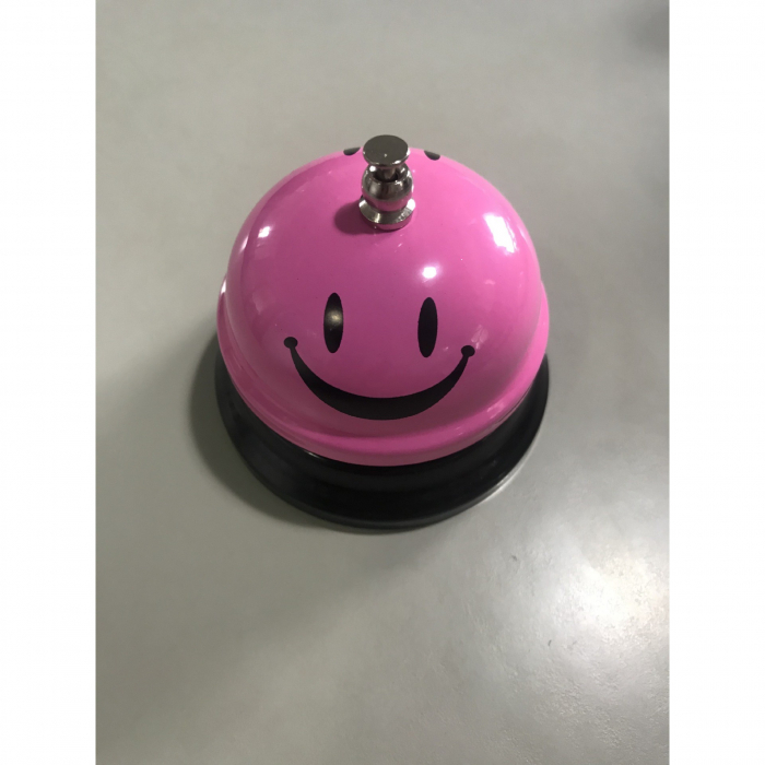 Clopotel de Metal, Flippy, pentru Receptie, Acoperire Smiley Face, Diametru 75mm, Inaltime 65mm, Roz [1]
