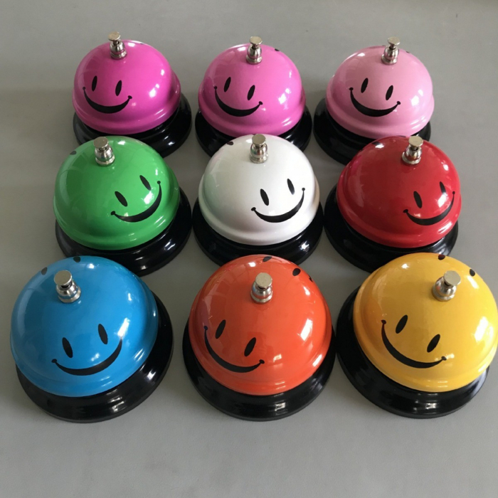 Clopotel de Metal, Flippy, pentru Receptie, Acoperire Smiley Face, Diametru 75mm, Inaltime 65mm, Roz [2]