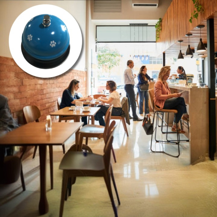 Clopotel Metalic Multifunctional, Flippy, Alastru cu Imprimeu Labuta Alba, 7.5x7.5x6.5 cm, Dresaj, Receptie, Restaurante [3]