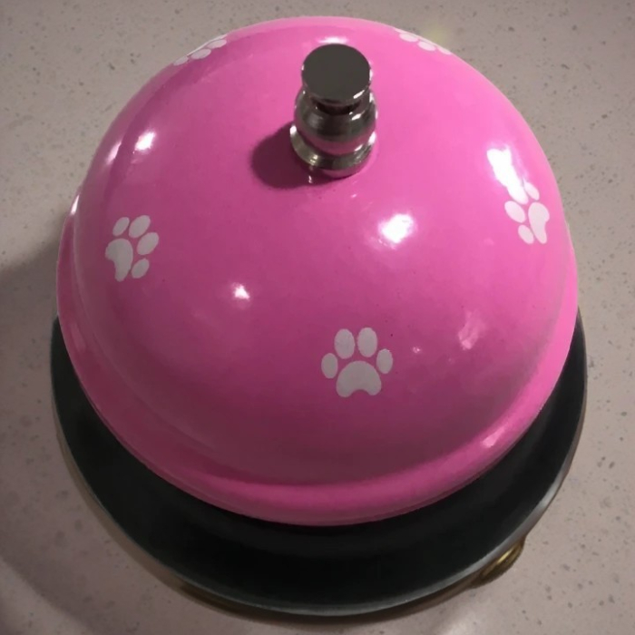 Clopotel Metalic Multifunctional, Flippy, Roz cu Imprimeu Labuta Alba, 7.5x7.5x6.5 cm, Dresaj, Receptie, Restaurante [4]