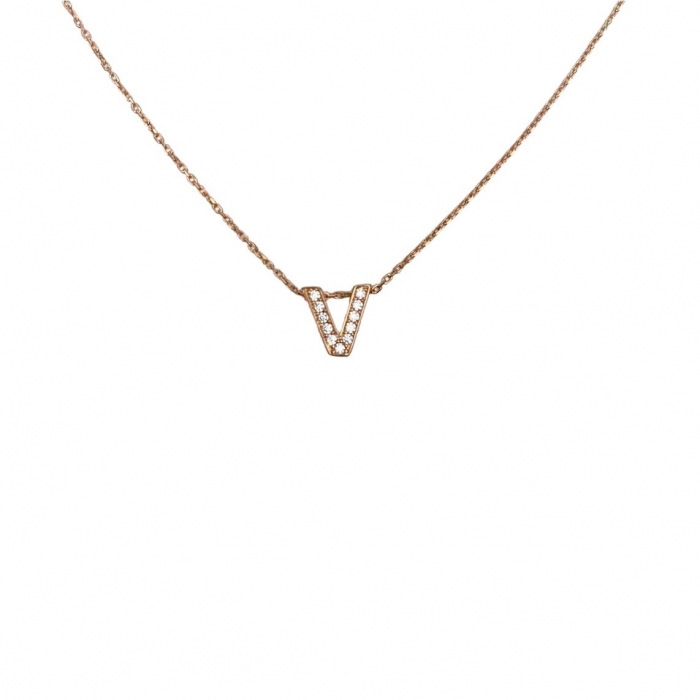 Colier Argint 925 Litera V, Placat cu Aur Roz, 40 cm [1]