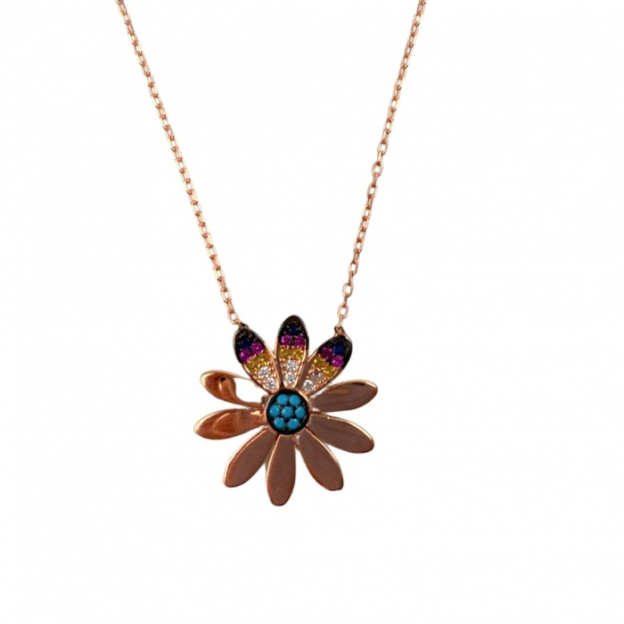 Colier Argint 925, Margareta cu Zirconii Multicolore Placat cu Aur Roz 50 cm [1]