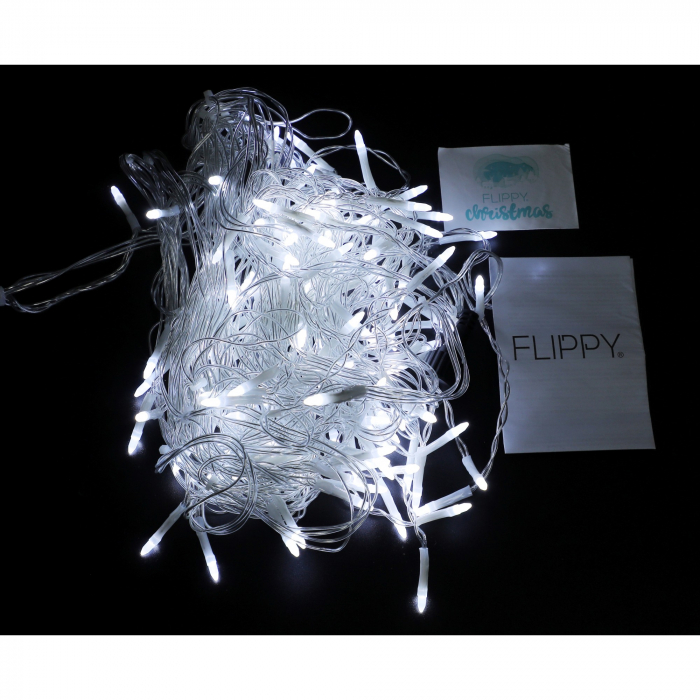 Componenta Instalatie de Craciun Flippy® Tip Franjuri, 8 jocuri de lumini Sectiune 5 m, 143 LED-uri, Interconectabila, Fir Transparent, Alb Rece, Nu contine Transformator ! [6]