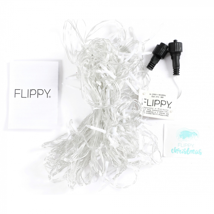 Componenta Instalatie de Craciun Flippy® Tip Franjuri, 8 jocuri de lumini Sectiune 5 m, 143 LED-uri, Interconectabila, Fir Transparent, Alb Rece, Nu contine Transformator ! [5]