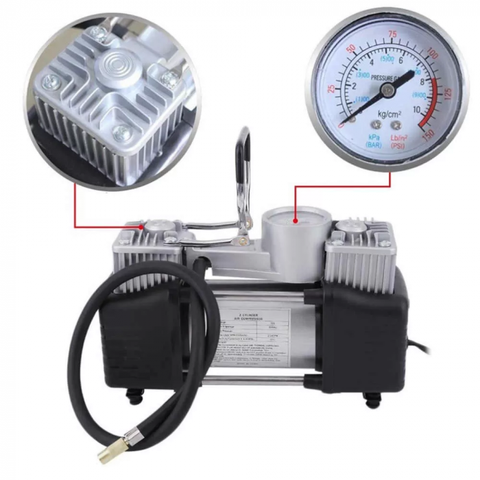 Compresor auto 12V premium 2 cilindri , 7 accesorii , lanterna si trusa , Lider [4]