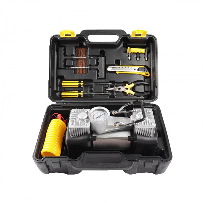Compresor auto 12V premium 2 cilindri , 7 accesorii , lanterna si trusa , Lider [2]