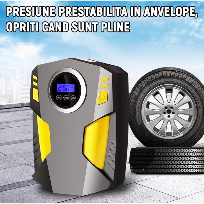 Compresor Auto Portabil cu Lanterna si Afisaj Electornic Flippy, DC 12V, 120W, 35L/min, Cablu de alimentare 3m, Pompa Biciclete, Moto, Mingi, Saltele, Max 10.3bar, lumina LED, Negru [6]