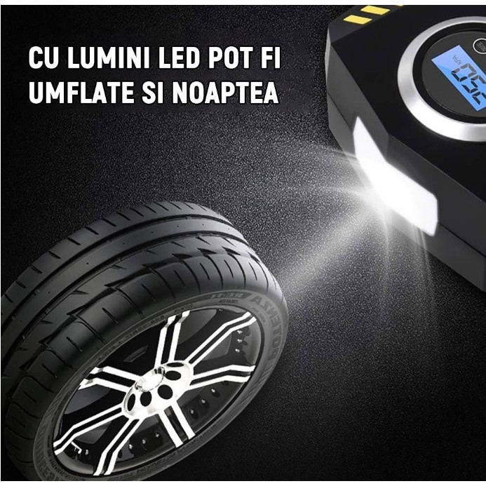Compresor Auto Portabil cu Lanterna si Afisaj Electornic Flippy, DC 12V, 120W, 35L/min, Cablu de alimentare 3m, Pompa Biciclete, Moto, Mingi, Saltele, Max 10.3bar, lumina LED, Negru [5]