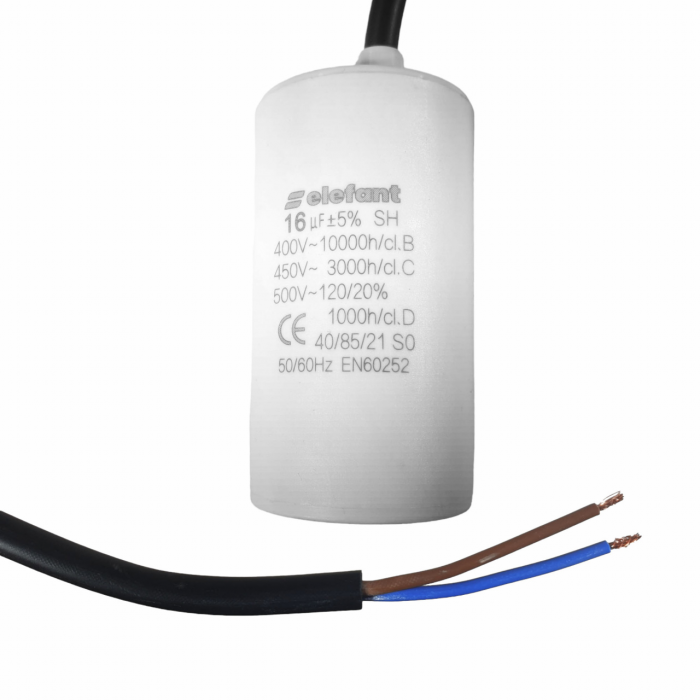 Condensator cu fire CBB60 16µF 40x72mm 450V, Elefant [1]