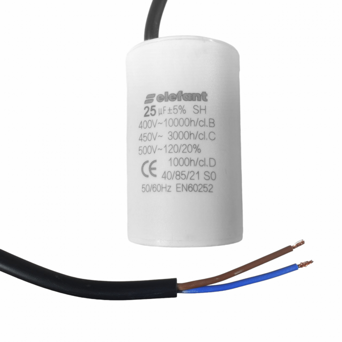Condensator cu fire CBB60 25µF 45x72mm 450V, Elefant [1]