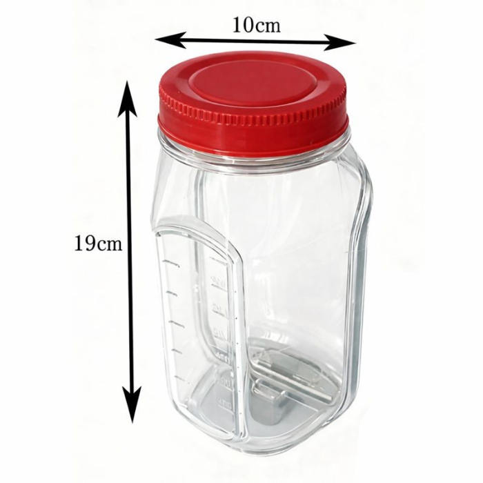 Container Caserola pentru Salata,, Flippy, Borcan pentru Salata, din PP, Gradat in ml, 1L, 19 x 10 x 10 cm, Capac Rosu, Transparenta [2]