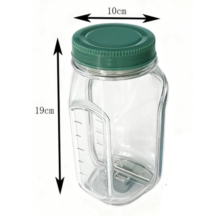 Container Caserola pentru Salata,, Flippy, Borcan pentru Salata, din PP, Gradat in ml, 1L, 19 x 10 x 10 cm, Capac Verde, Transparenta [3]