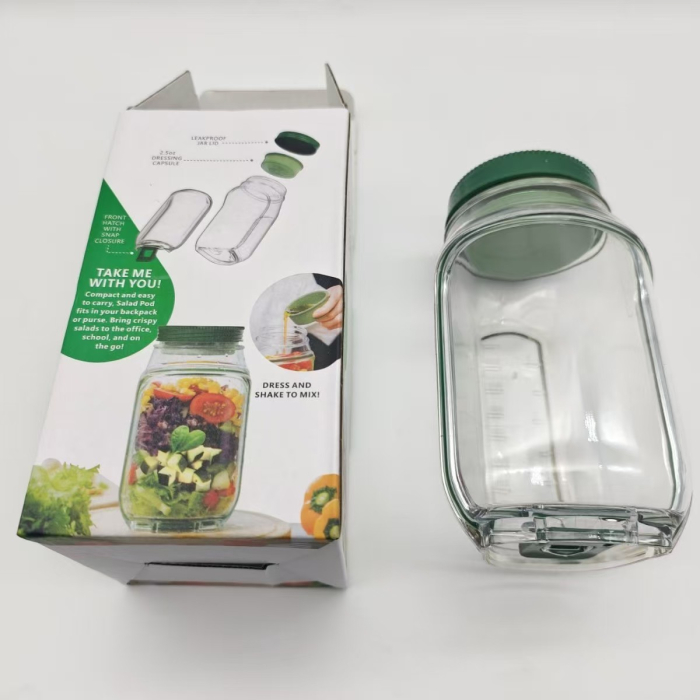 Container Caserola pentru Salata,, Flippy, Borcan pentru Salata, din PP, Gradat in ml, 1L, 19 x 10 x 10 cm, Capac Verde, Transparenta [5]