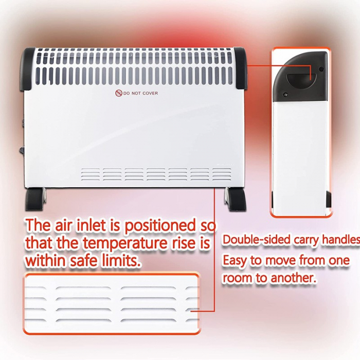 Convector Electric Clasic, Flippy, 2000W, 3 Trepte de Putere, Termostat, 53x19.8x38 cm, Alb [2]
