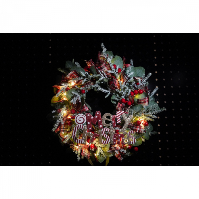 Coronita de Craciun pentru usa, Multicolor, 40 cm, PVC, Artificiala, Decorata, cu LED, Interior/Exterior, Flippy [2]