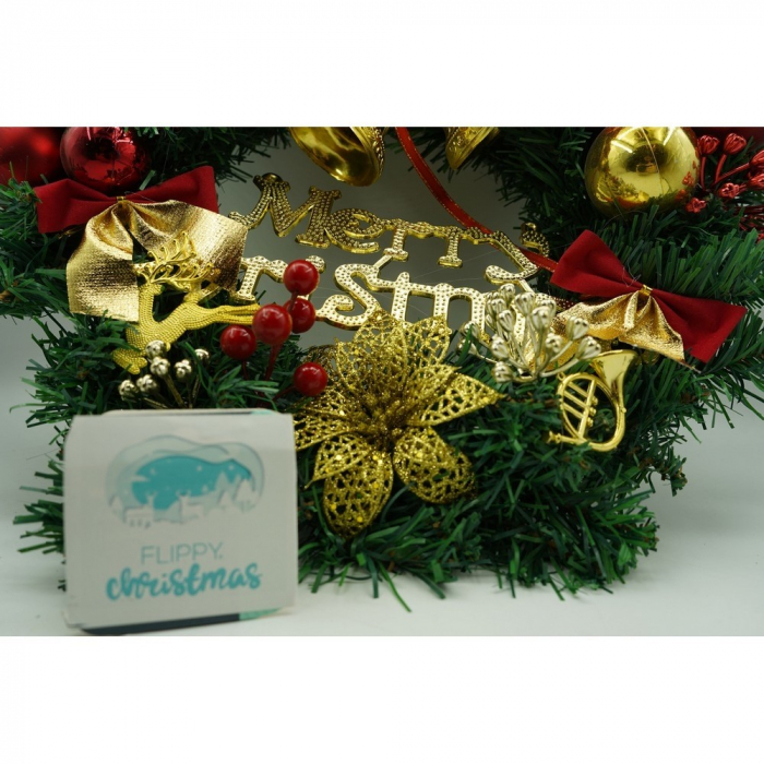 Coronita de Craciun pentru usa, Rosu/Auriu/Verde, 40 cm, PVC, Artificiala, Decorata, Interior/Exterior, Flippy [9]