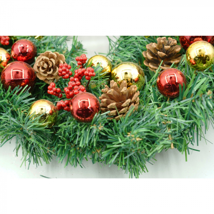 Coronita de Craciun pentru usa, Rosu-Auriu-Verde, 40 cm, PVC, Artificiala, Decorata, Interior/Exterior, Flippy [4]