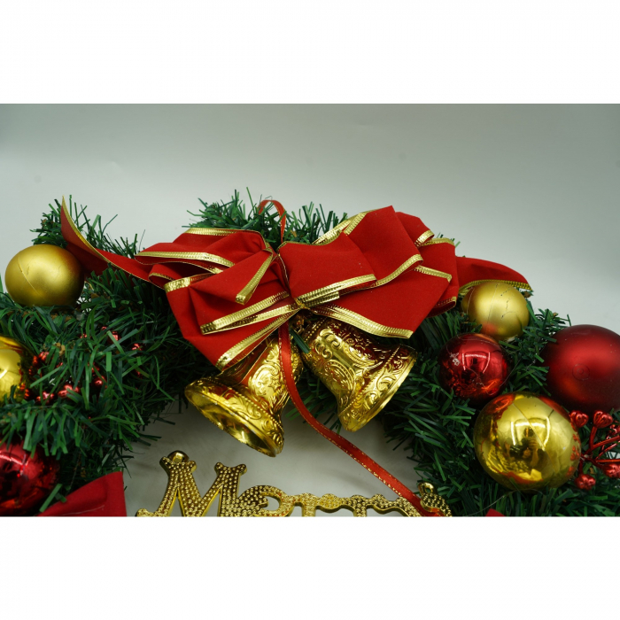 Coronita de Craciun pentru usa, Rosu/Auriu/Verde, 40 cm, PVC, Artificiala, Decorata, Interior/Exterior, Flippy [2]