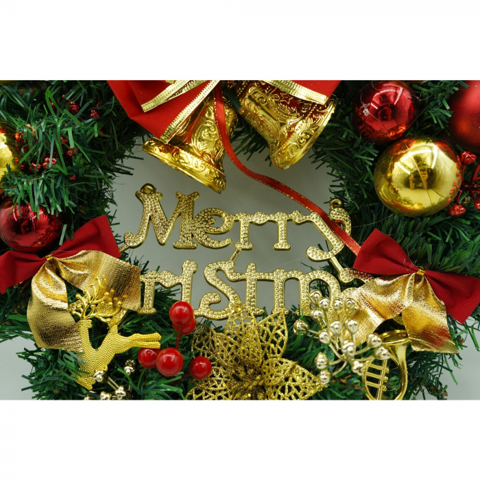 Coronita de Craciun pentru usa, Rosu/Auriu/Verde, 40 cm, PVC, Artificiala, Decorata, Interior/Exterior, Flippy [3]