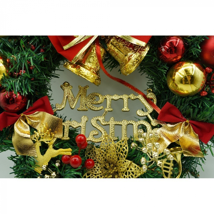 Coronita de Craciun pentru usa, Rosu/Auriu/Verde, 40 cm, PVC, Artificiala, Decorata, Interior/Exterior, Flippy [8]