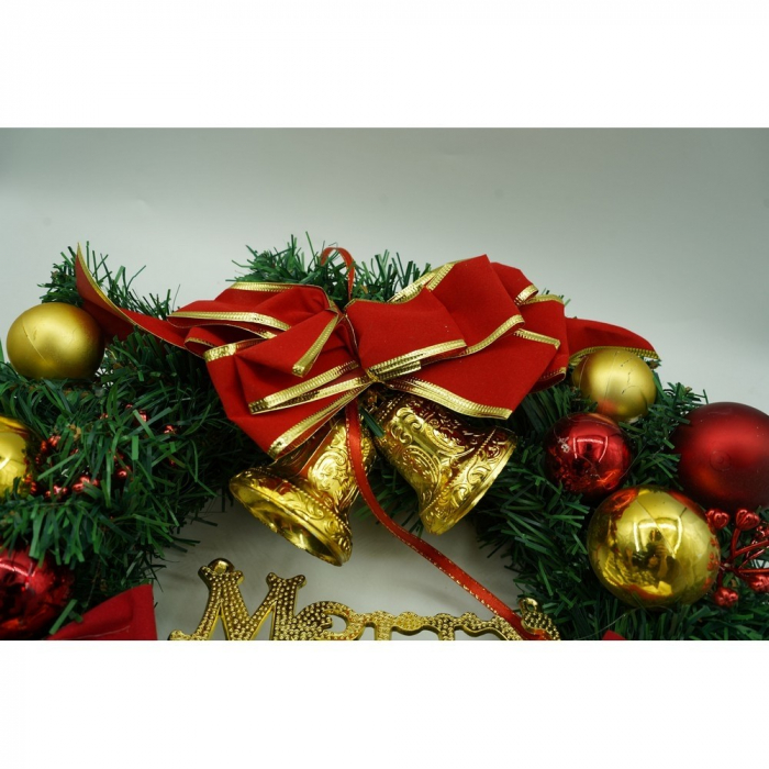 Coronita de Craciun pentru usa, Rosu/Auriu/Verde, 40 cm, PVC, Artificiala, Decorata, Interior/Exterior, Flippy [7]