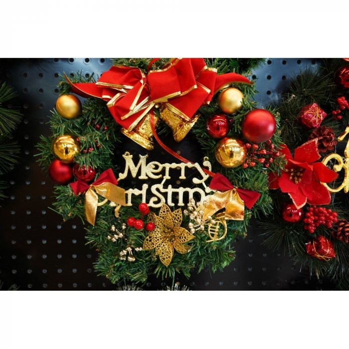 Coronita de Craciun pentru usa, Rosu/Auriu/Verde, 40 cm, PVC, Artificiala, Decorata, Interior/Exterior, Flippy [10]
