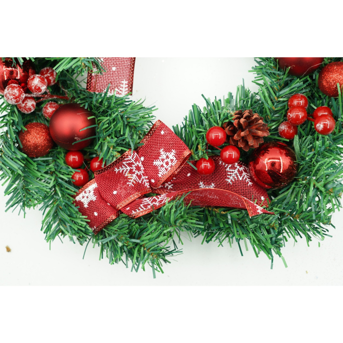 Coronita de Craciun pentru usa, Rosu/Verde, 35 cm, PVC, Artificiala, Decorata, Interior/Exterior, Flippy [4]
