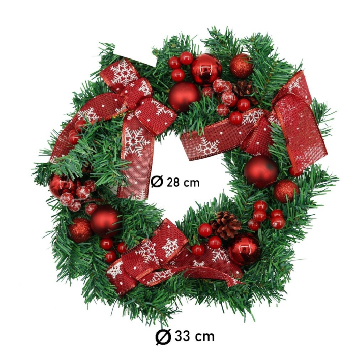 Coronita de Craciun pentru usa, Rosu/Verde, 35 cm, PVC, Artificiala, Decorata, Interior/Exterior, Flippy [11]