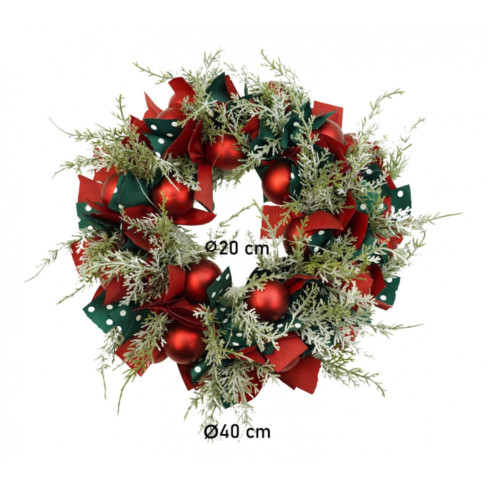Coronita de Craciun pentru usa, Rosu/Verde, 40 cm, PVC, Artificiala, Decorata, cu LED, Interior/Exterior, Flippy [6]